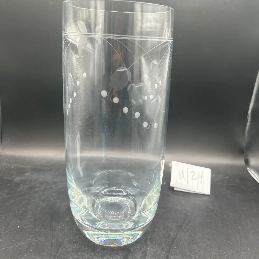 Krosno Poland Etched Glass Vase Minimal Modern Floral Pattern Polish Crystal